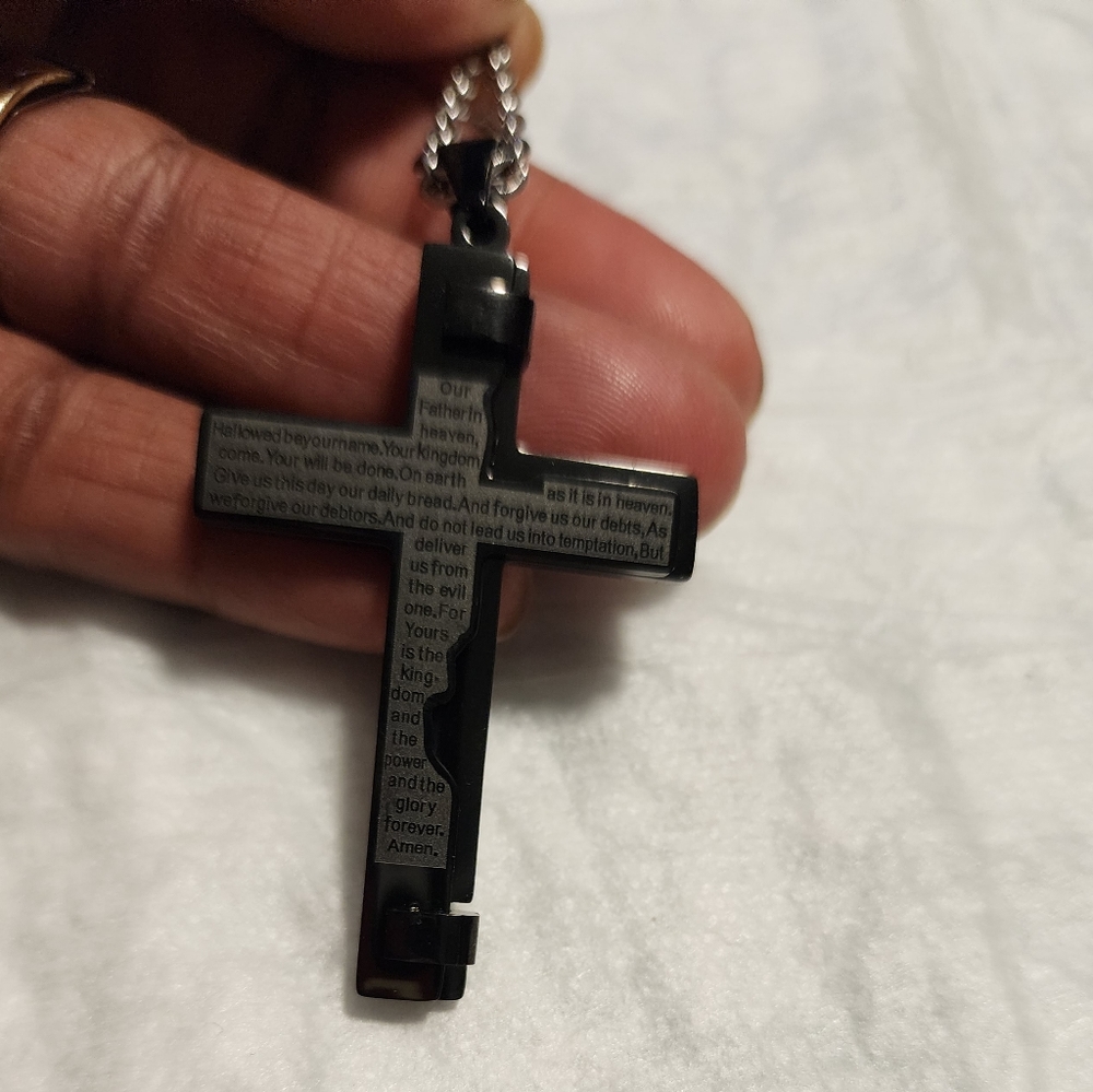 Men's Stainless Steel Christ Cross Bible Text Prayer Pendant Necklace